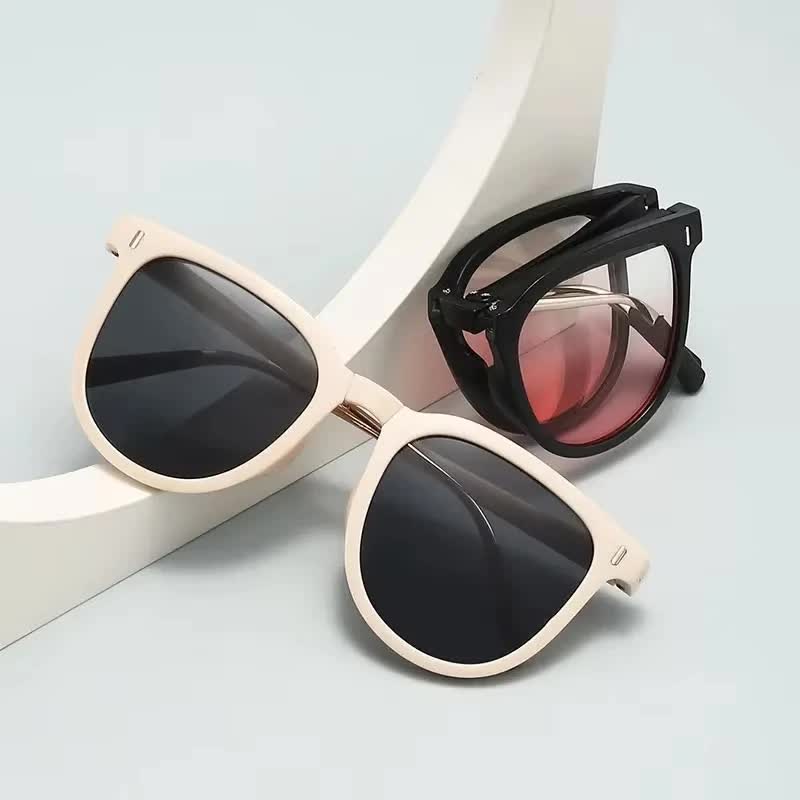 Ultra-Light Foldable TR Sunglasses for Women with Storage Bag - 15° Adjustable Temples & Premium Hinges, UV Protection (Black Frame/Brown Lenses)