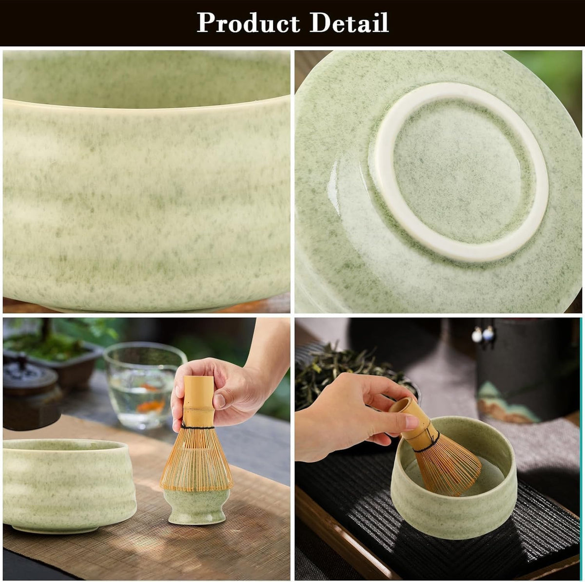 White Ceremony 4-Piece Matcha Ceramic Tool Set - Gift Box with Whisk (Chasen), Whisk Holder (Chasen Kuse-Naoshi), Bowl, and Scoop