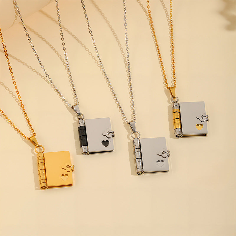Gold Titanium Steel Fading-Resistant Envelope Locket Necklace - Openable Love Letter Pendant for Couples
