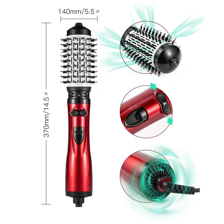 2-in-1 Red Automatic Rotating Hot Air Styler(38/50mm Curling Barrel) - Multifunctional Hair Dryer Brush, Straightener & Curler with 3 Heat Settings and 360° Bi-directional Rotation