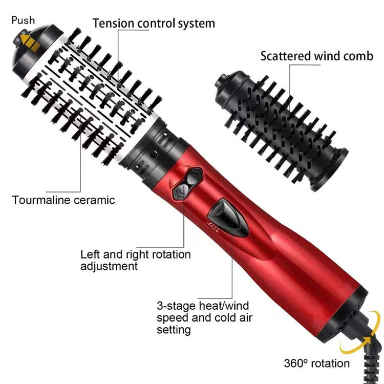 2-in-1 Gold Automatic Rotating Hot Air Styler(38/50mm Curling Barrel) - Multifunctional Hair Dryer Brush, Straightener & Curler with 3 Heat Settings and 360° Bi-directional Rotation