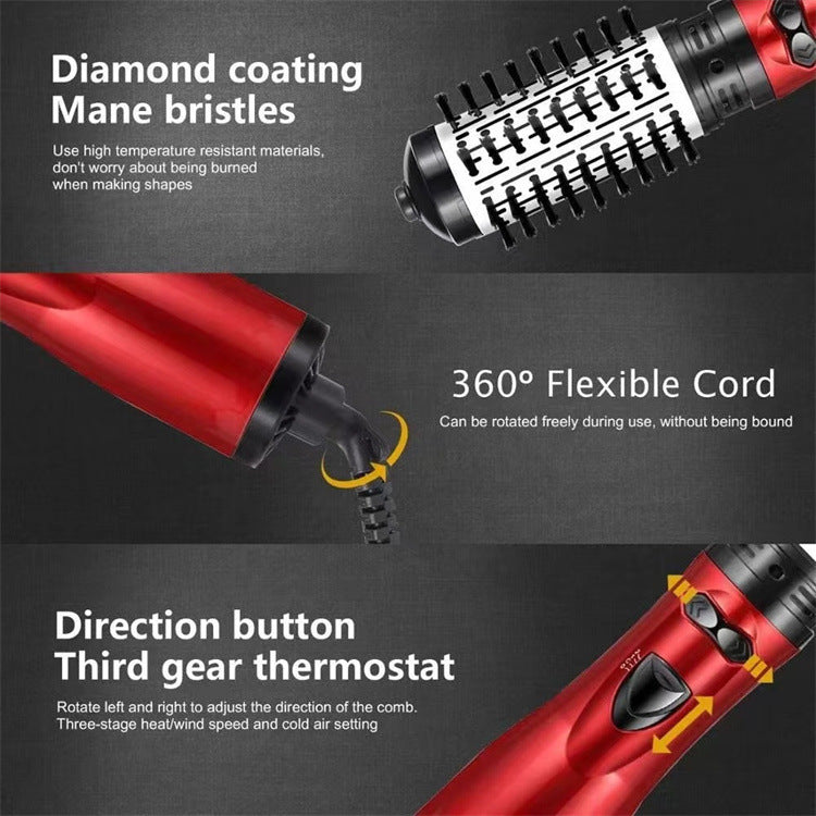 2-in-1 Blue Automatic Rotating Hot Air Styler(38/50mm Curling Barrel) - Multifunctional Hair Dryer Brush, Straightener & Curler with 3 Heat Settings and 360° Bi-directional Rotation