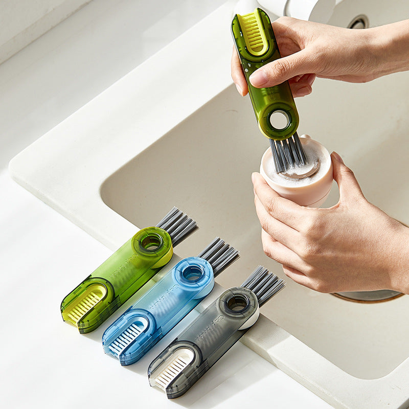 2-Packs 3-in-1 Green Portable & Compact U-Shape Deeply-Cleaning Brush - Multi-Functional Gap Scrubber for Lids, Mugs, and Baby Bottles