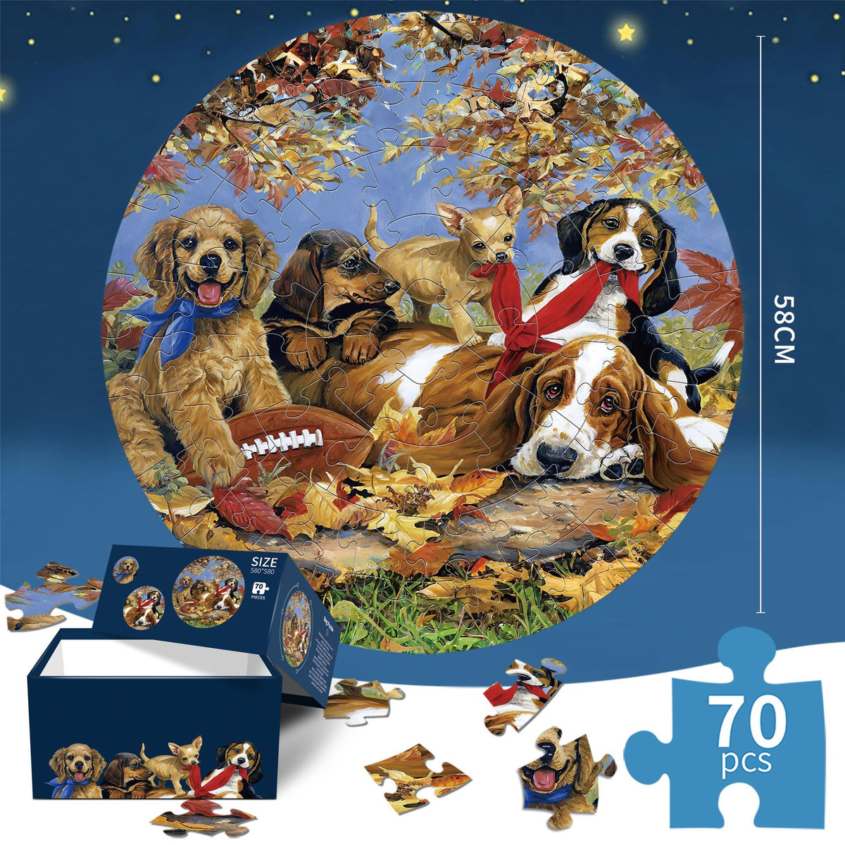 Dog Jigsaw puzzle Round Cardboard 70-Piece Jigsaw Puzzle - Educational Kids Puzzle Toy, Fun & Engaging