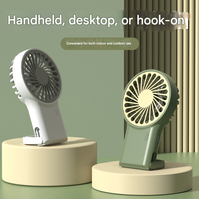 2-PCS Green New Portable Handheld Air Cooler Fan - Foldable Desktop USB Rechargeable Mini Fan with Climbing Buckle