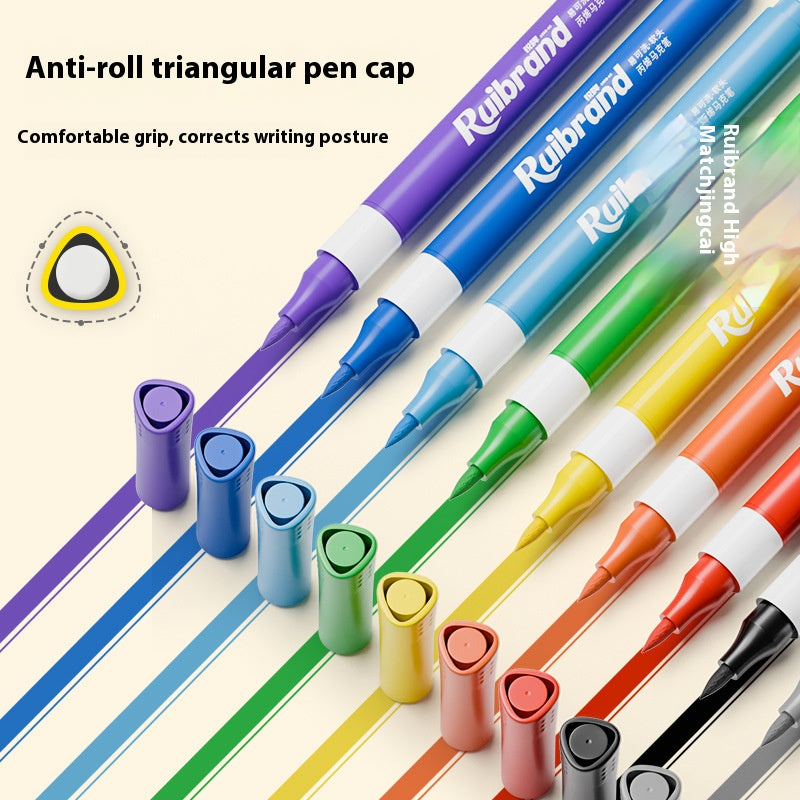 48 Colors Ruibrand Kids Washable Acrylic Markers Set - Non-Toxic, Blendable Art Pens for Students & Artists