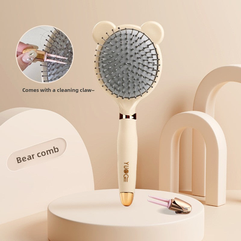 Little Bear Comb Soft Touch Air Cushion Hair Brush with Built-in Cleaning Claw Detangling Massage Comb for Wet and Dry Hair Gentle Scalp Care