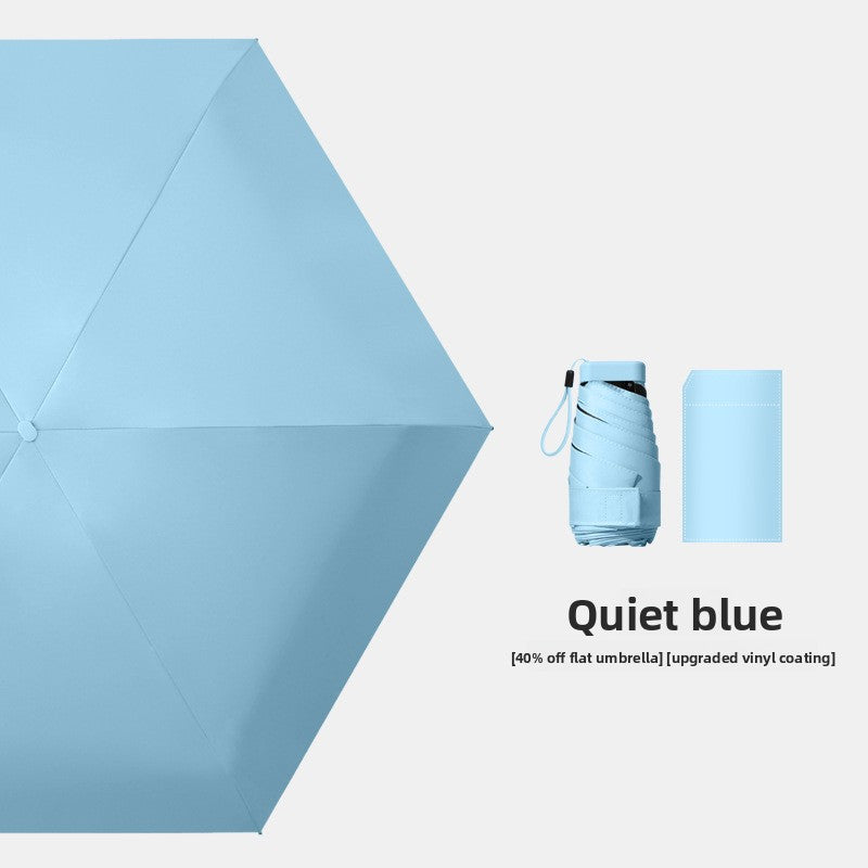 Quiet Blue Compact Mini Travel Umbrella UPF50+ UV Protection Waterproof 6-Fold Flat Design Lightweight Sun & Rain Parasol for Handbag