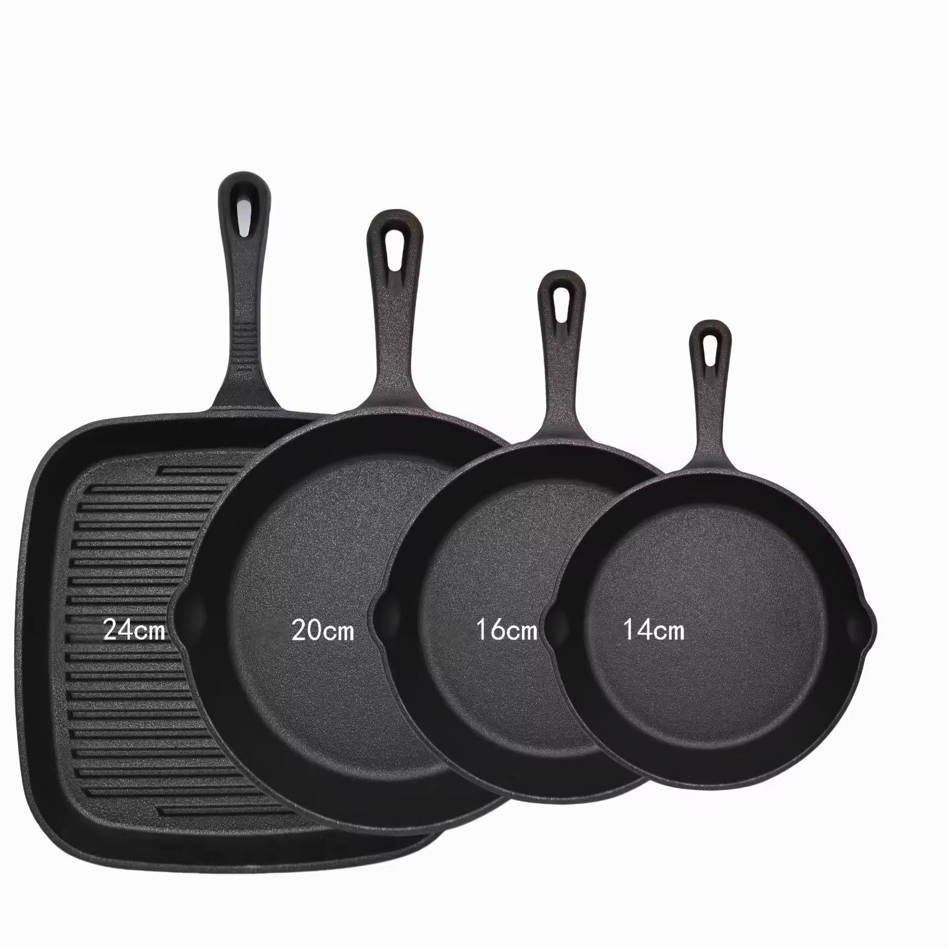 Four-piece set Heavy Duty Cast Iron Skillet & Grill Pan Thickened Vintage Style Cookware for Steak Breakfast & Camping