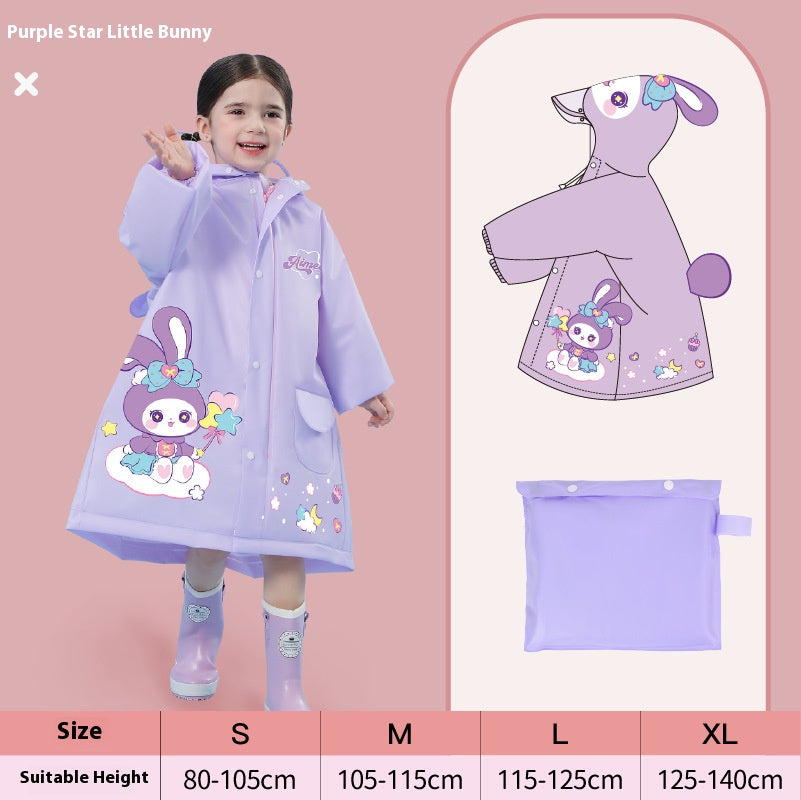 Purple rabbit Kids Waterproof Raincoat with Expandable Backpack Slot Hooded Rain Jacket for Boys & Girls School & Outdoor(size:s)