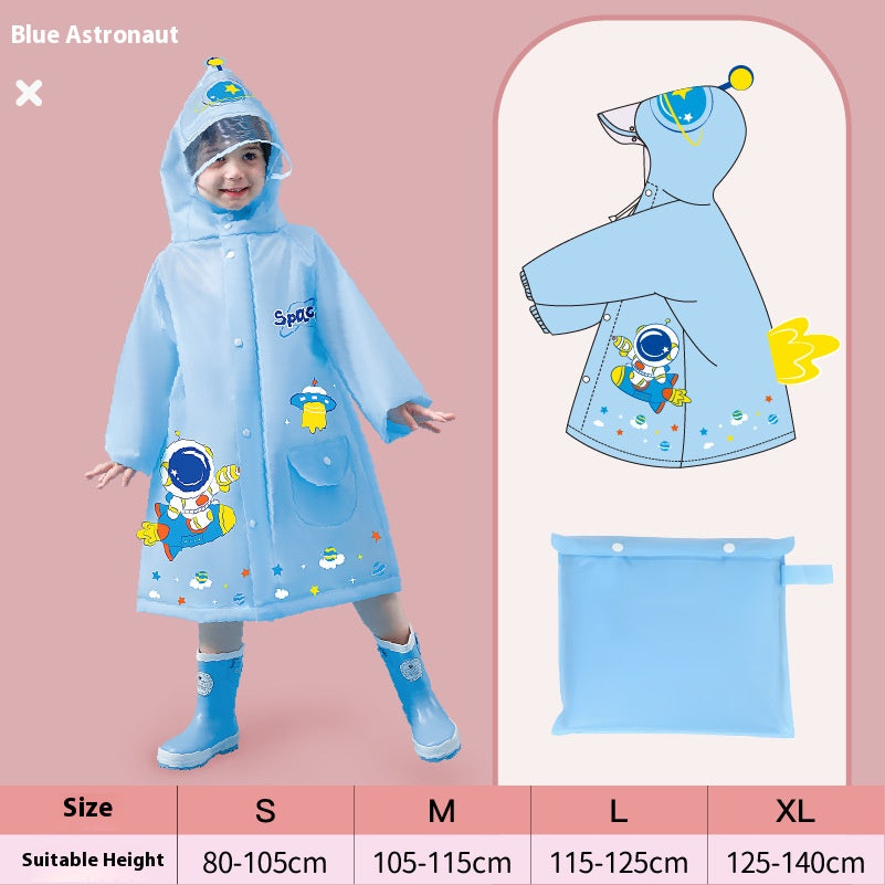 Blue astronaut Kids Waterproof Raincoat with Expandable Backpack Slot Hooded Rain Jacket for Boys & Girls School & Outdoor(size:M)
