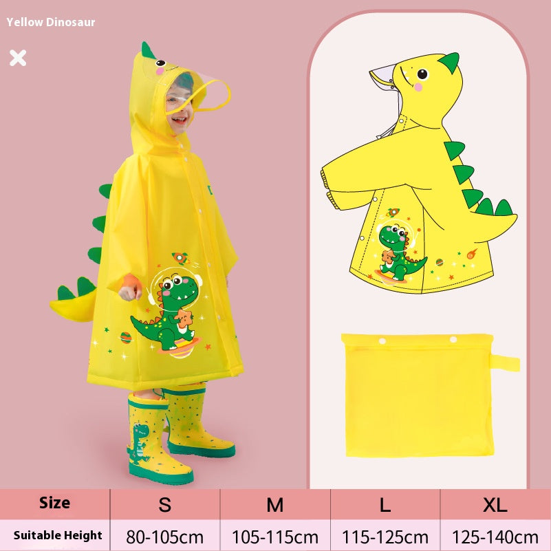 Yellow dinosaur Kids Waterproof Raincoat with Expandable Backpack Slot Hooded Rain Jacket for Boys & Girls School & Outdoor(size:XL)