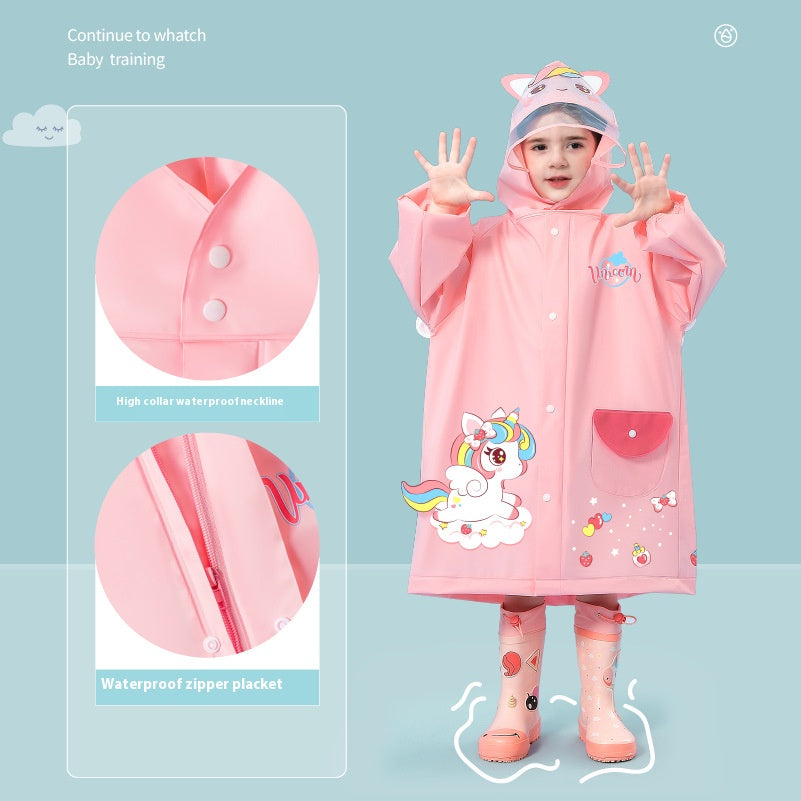 Pink unicorn Kids Waterproof Raincoat with Expandable Backpack Slot Hooded Rain Jacket for Boys & Girls School & Outdoor(size:XL)