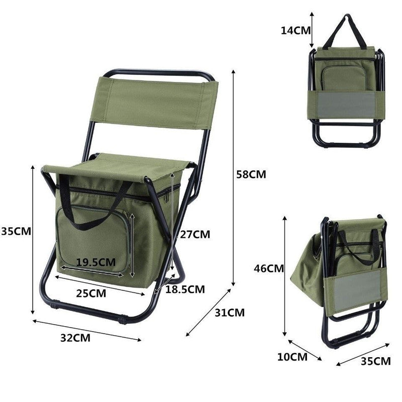 Olive green 3-in-1 Portable Folding Camping Chair with Built-in 10L Cooler Bag Lightweight Backpack Stool for Fishing Beach and Outdoor Picnics