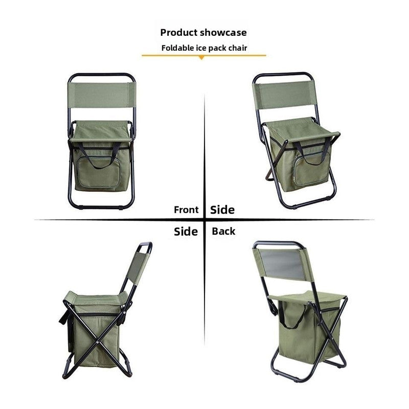 Olive green 3-in-1 Portable Folding Camping Chair with Built-in 10L Cooler Bag Lightweight Backpack Stool for Fishing Beach and Outdoor Picnics