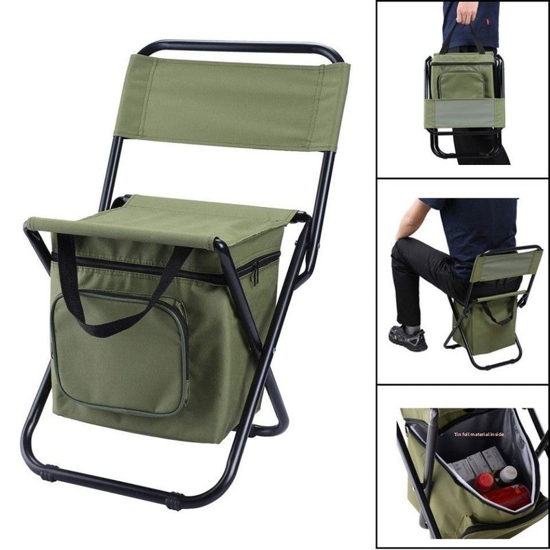 Military green 3-in-1 Portable Folding Camping Chair with Built-in 10L Cooler Bag Lightweight Backpack Stool for Fishing Beach and Outdoor Picnics