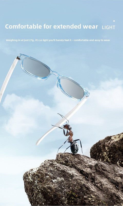 Coffee brown Smart Audio Glasses with Photochromic Anti-Blue Light Lenses Open-Ear Bluetooth 5.4 Headset Hands-Free Calling & Music