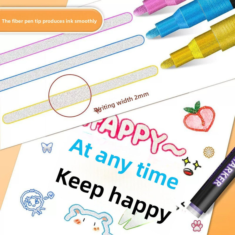 24 Piece Double Line Outline Pen Set Glitter Paint Markers 12 Colors Self-Outline Metallic Shimmer Pens for DIY Crafts Cards