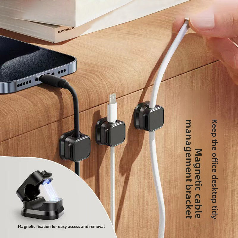 Black 6-Pack Magnetic Cable Organiser Clips Desktop Cord Management for Phone Charger USB Cable Holder