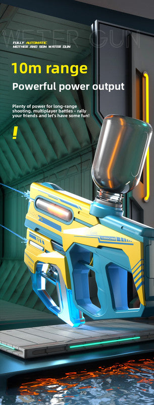2-in-1 Electric Water Gun Automatic Squirt Blaster Set Detachable Mini Pistol High Capacity Summer Pool Toy Orange White