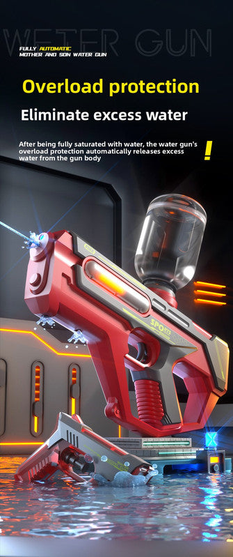 2-in-1 Electric Water Gun Automatic Squirt Blaster Set Detachable Mini Pistol High Capacity Summer Pool Toy Orange White