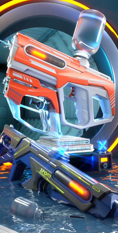 2-in-1 Electric Water Gun Automatic Squirt Blaster Set Detachable Mini Pistol High Capacity Summer Pool Toy Blue Yellow