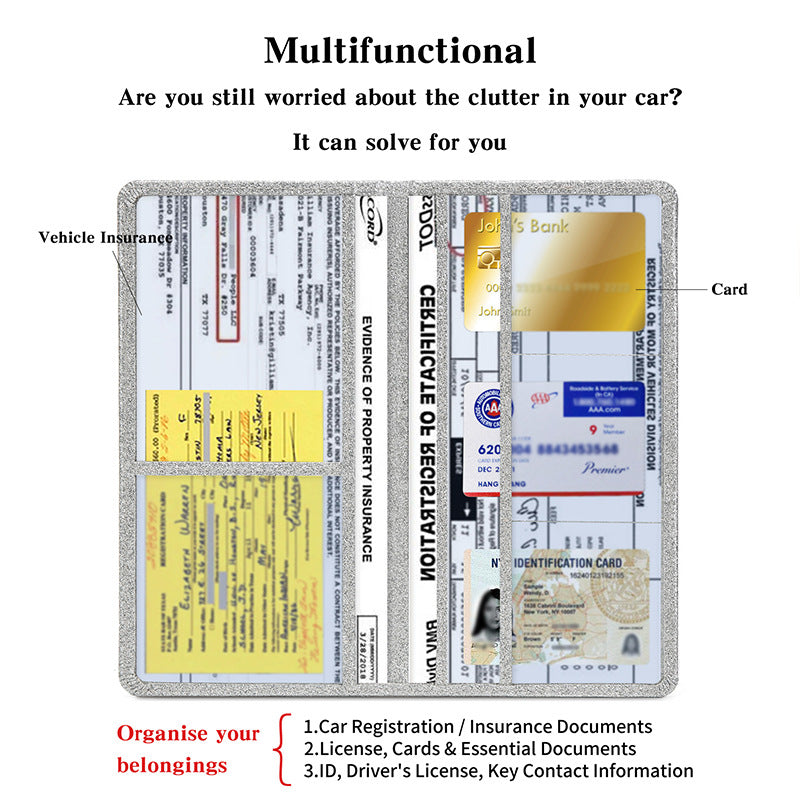 Car Registration and Insurance Holder Rose Red Glitter - Bling Vehicle Document Wallet - Slim Glove Box Organiser for Rego Papers, Logbook & ID Cards - Sparkle Pink PU Leather