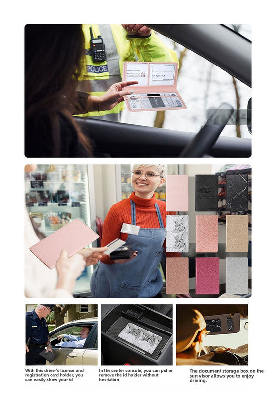 Car Registration and Insurance Holder Pink Glitter - Bling Vehicle Document Wallet with Secure Magnetic Strap - Slim Glove Box Organiser for Rego Papers & Travel IDs - Rose Pink