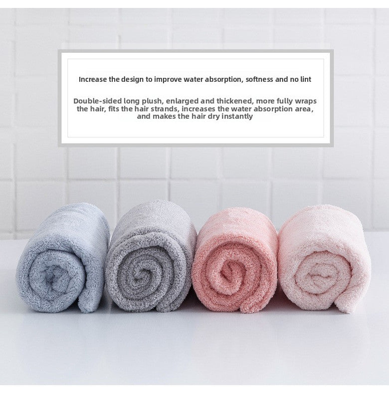 Soft Microfibre Hair Drying Towel Wrap - Super Absorbent Coral Fleece Turban with Secure Button - Quick Dry Bath Head Cap for Wet Hair & Spa - Pale Pink