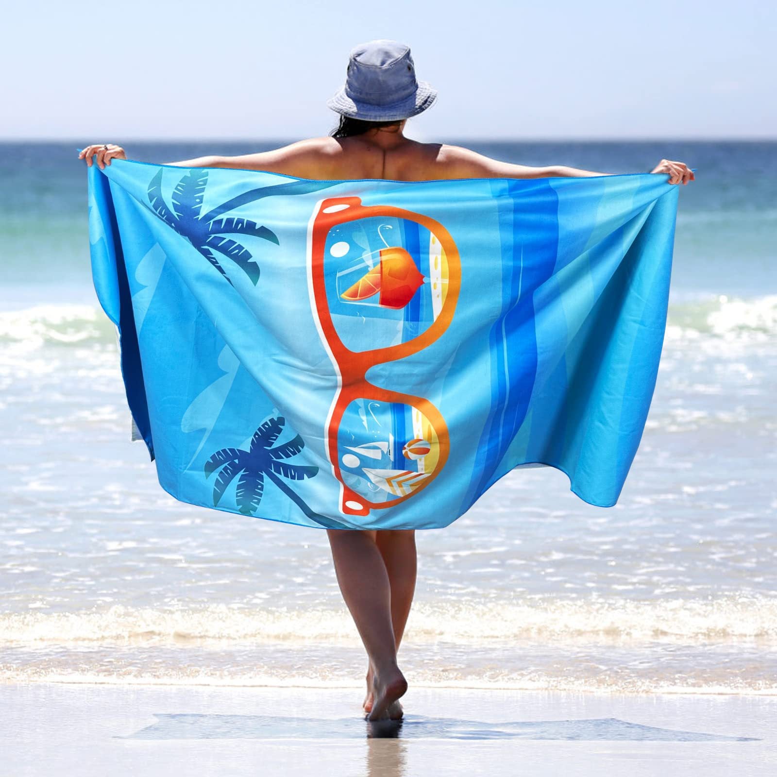 Sand Free Microfibre Beach Towel - Quick Dry Lightweight Travel Towel 70x150cm(240GSM) - 3D Sunglasses Print for Summer, Pool & Camping