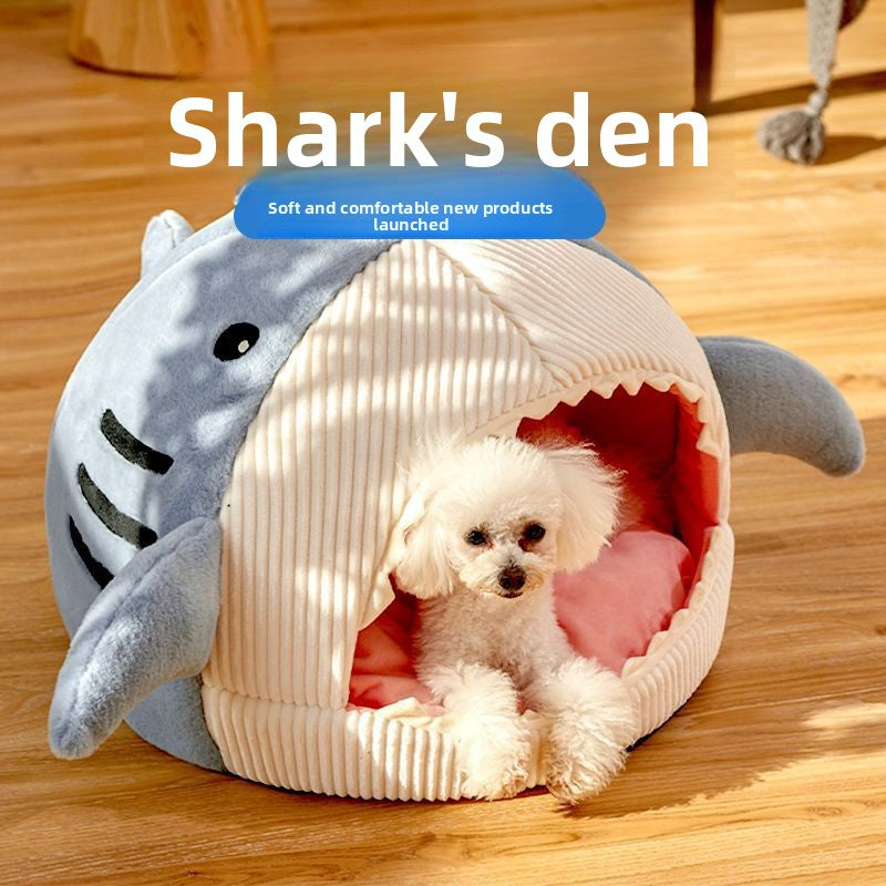 Novelty Shark Pet Cave Bed Enclosed Cozy Sleeping Nest for Cats and Small Dogs Soft Flannel Year Round Comfort Light Gray M Size