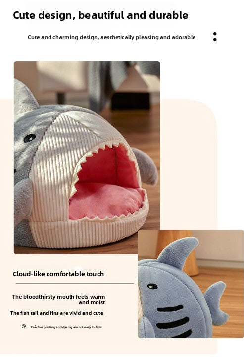 Novelty Shark Pet Cave Bed Enclosed Cozy Sleeping Nest for Cats and Small Dogs Soft Flannel Year Round Comfort Light Gray L Size