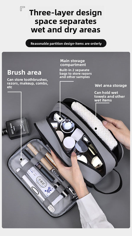Large Waterproof Men's Toiletry Bag 3-Layer Travel Dopp Kit with Wet Dry Separation Portable Shower Organiser for Gym Business & Holiday Black