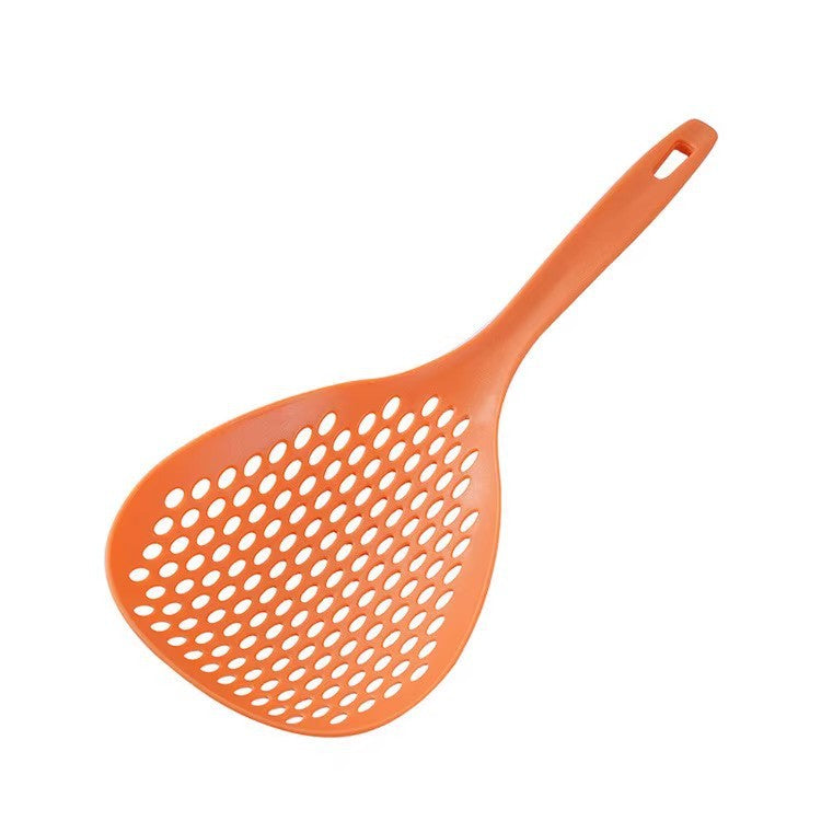 2 Pack Large Skimmer Slotted Spoon Colander Scoop - Long Handle Heat Resistant Food Strainer for Pasta, Noodles & Dumplings - White & Orange