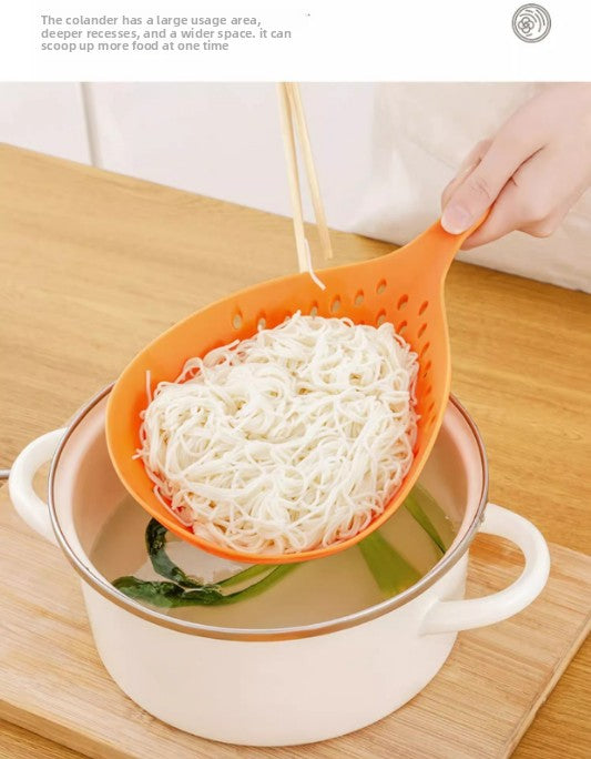2 Pack Large Skimmer Slotted Spoon Colander Scoop - Long Handle Heat Resistant Food Strainer for Pasta, Noodles & Dumplings - White & Orange