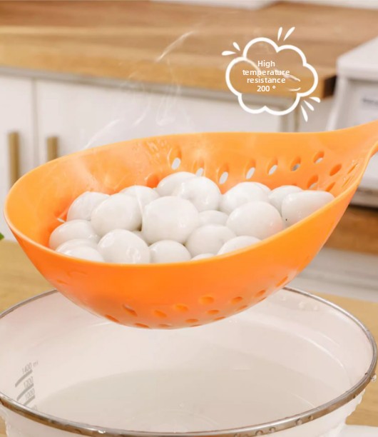 2 Pack Large Skimmer Slotted Spoon Colander Scoop - Long Handle Heat Resistant Food Strainer for Pasta, Noodles & Dumplings - White & Orange