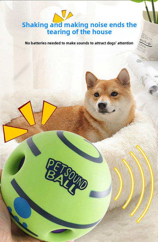2 Pack Interactive Dog Giggle Ball Set 14cm - Green Wobble Sound Toy & White Glow in the Dark Luminous Ball - No Batteries Required for Medium to Large Dogs