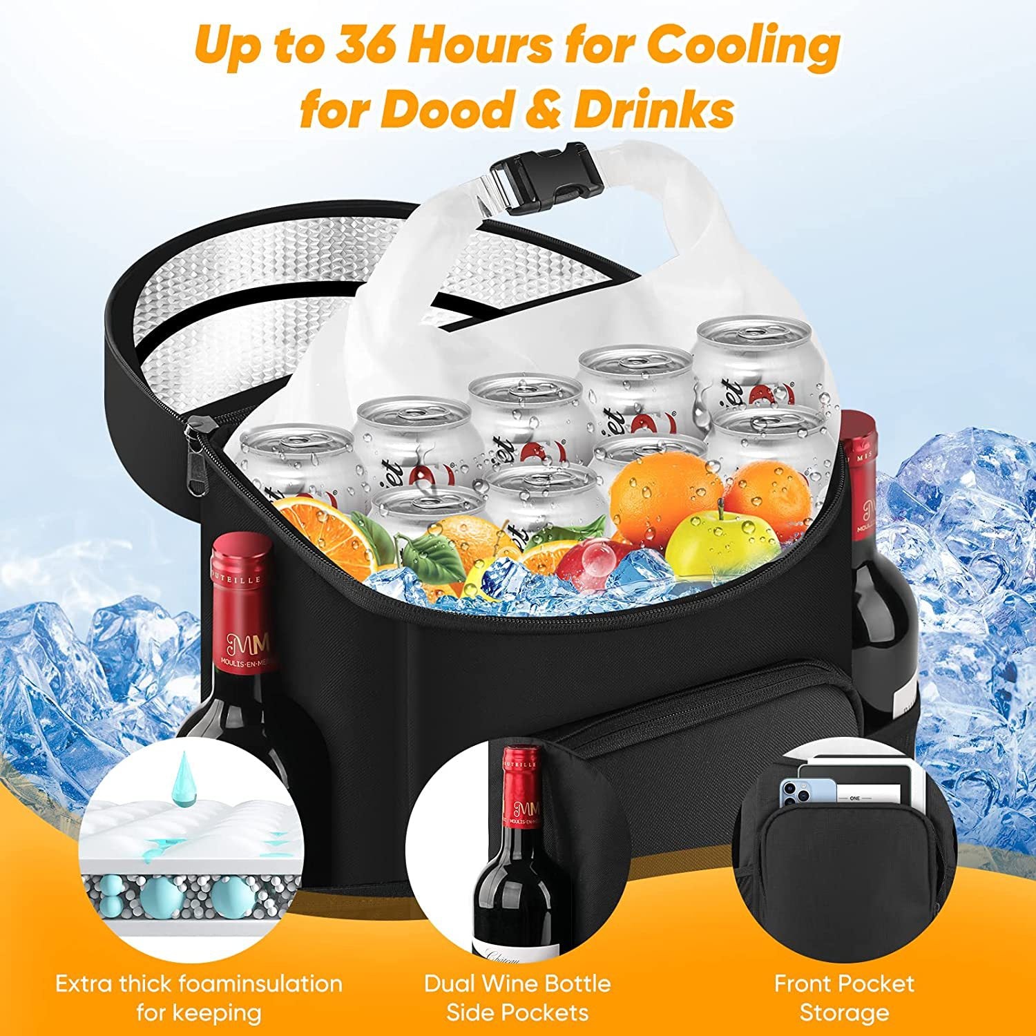 Large 45 Can Insulated Cooler Backpack for Picnic, Beach, and Camping in Australia - 36H Cooling, Waterproof Oxford Cloth, Gray