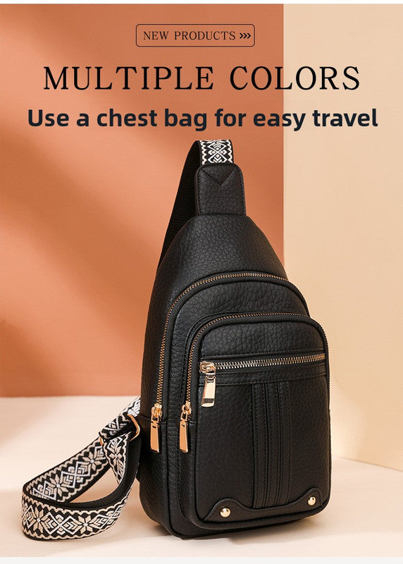 Women's Soft PU Leather Sling Bag Crossbody Chest Purse with Adjustable Boho Strap - Lightweight Multi-Pocket Shoulder Daypack for Travel & Daily Use - Red