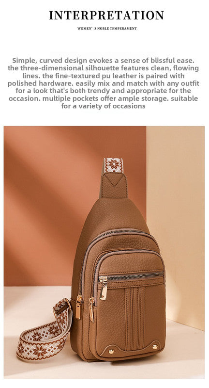 Women's Soft PU Leather Sling Bag Crossbody Chest Purse with Adjustable Boho Strap - Lightweight Multi-Pocket Shoulder Daypack for Travel & Daily Use - Red