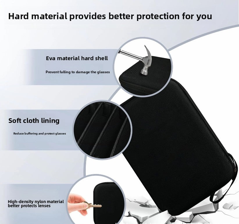 Portable 4-Slot Sunglasses Organiser Case Hard Shell EVA Storage Box Large Capacity Travel Holder with Mesh Pocket Black