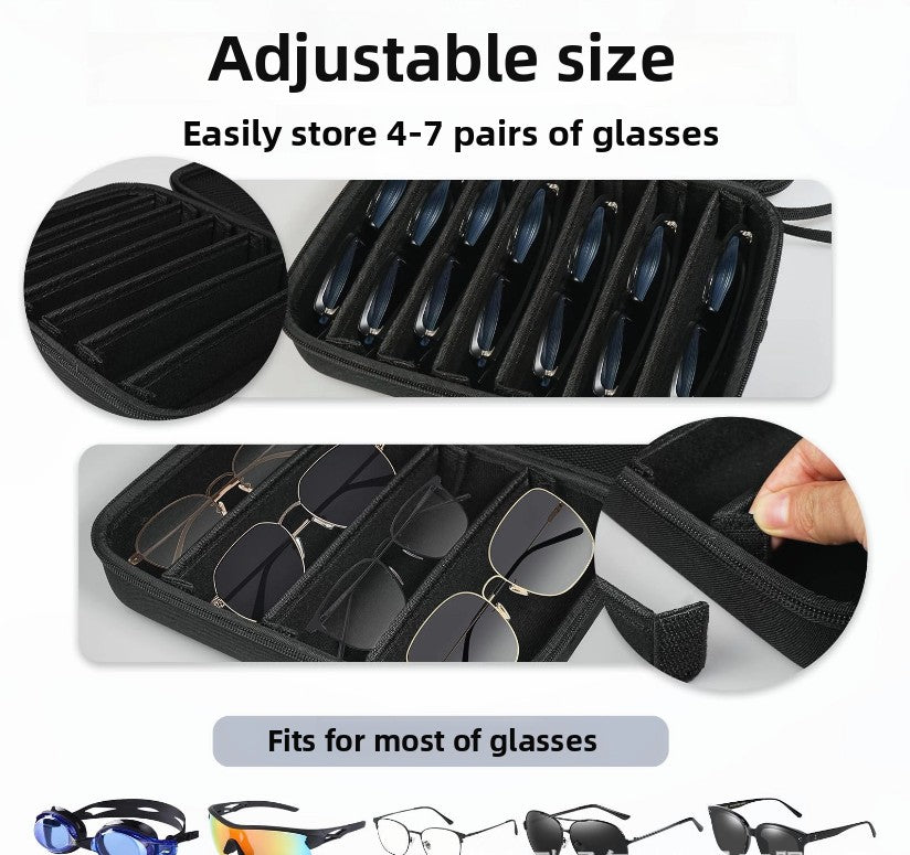 Portable 4-Slot Sunglasses Organiser Case Hard Shell EVA Storage Box Travel Holder with Mesh Pocket 22cm Black