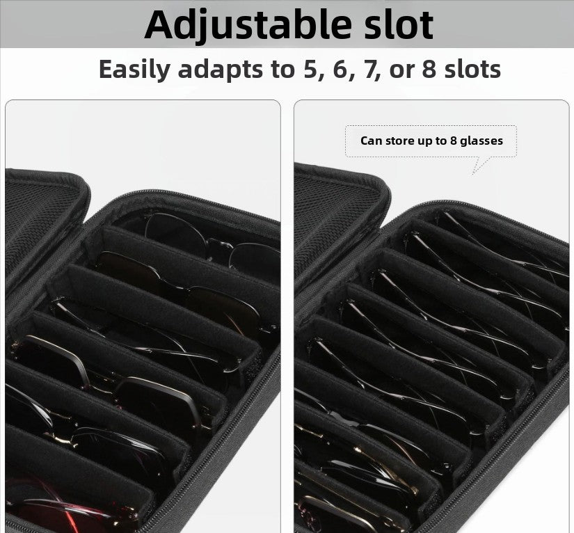 Portable 8-Slot Sunglasses Organiser Case Hard Shell EVA Storage Box Large Capacity Display Holder with Handle Black