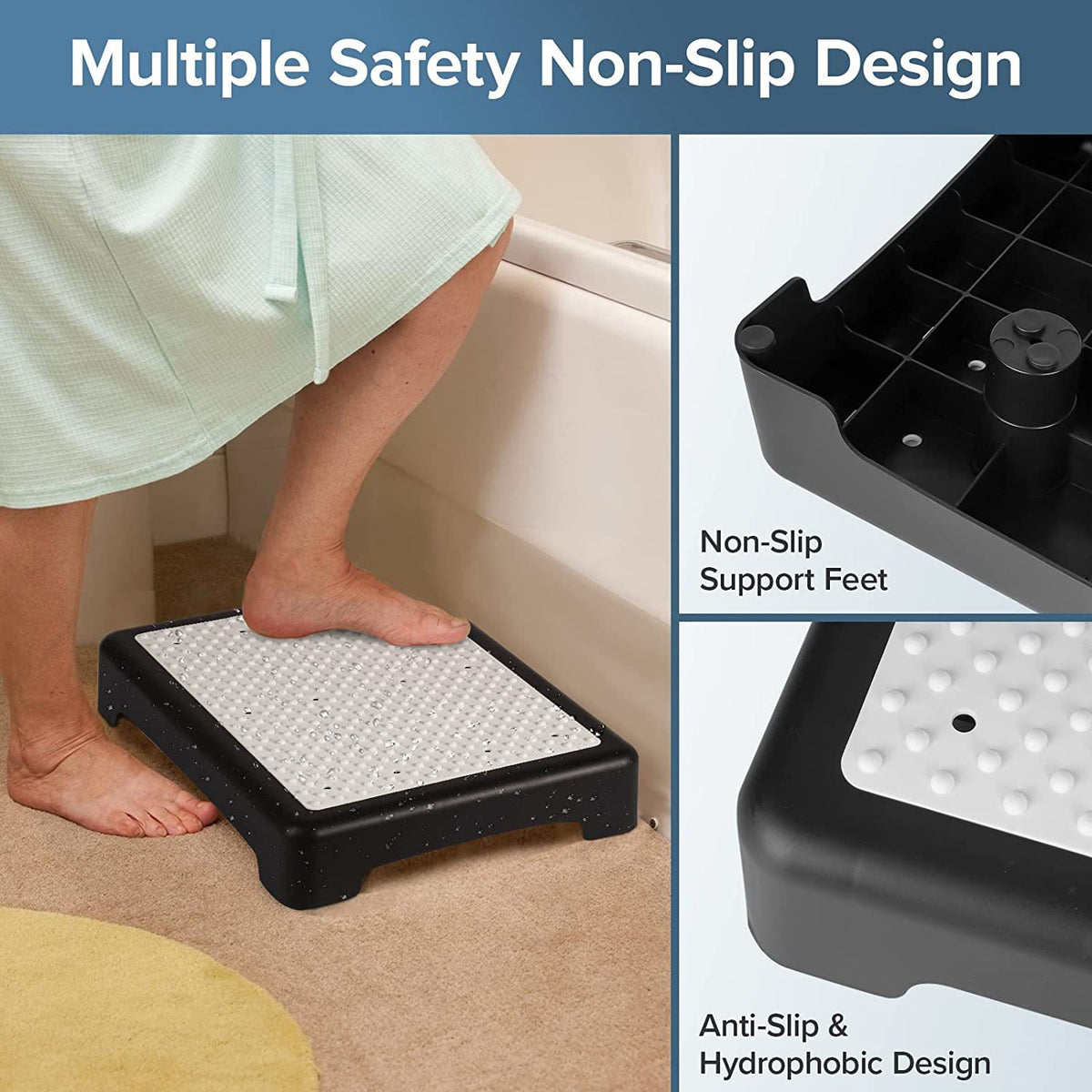 Portable Outdoor Half Step Stool Non-Slip Mobility Aid Compact Platform 43x33cm for Bath Home & Car Use White Base with Blue Top Mat