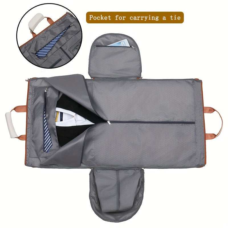 Convertible Travel Garment Bag Large Duffel Suit Carrier with Shoe Compartment & Hidden Backpack Straps Waterproof Beige White