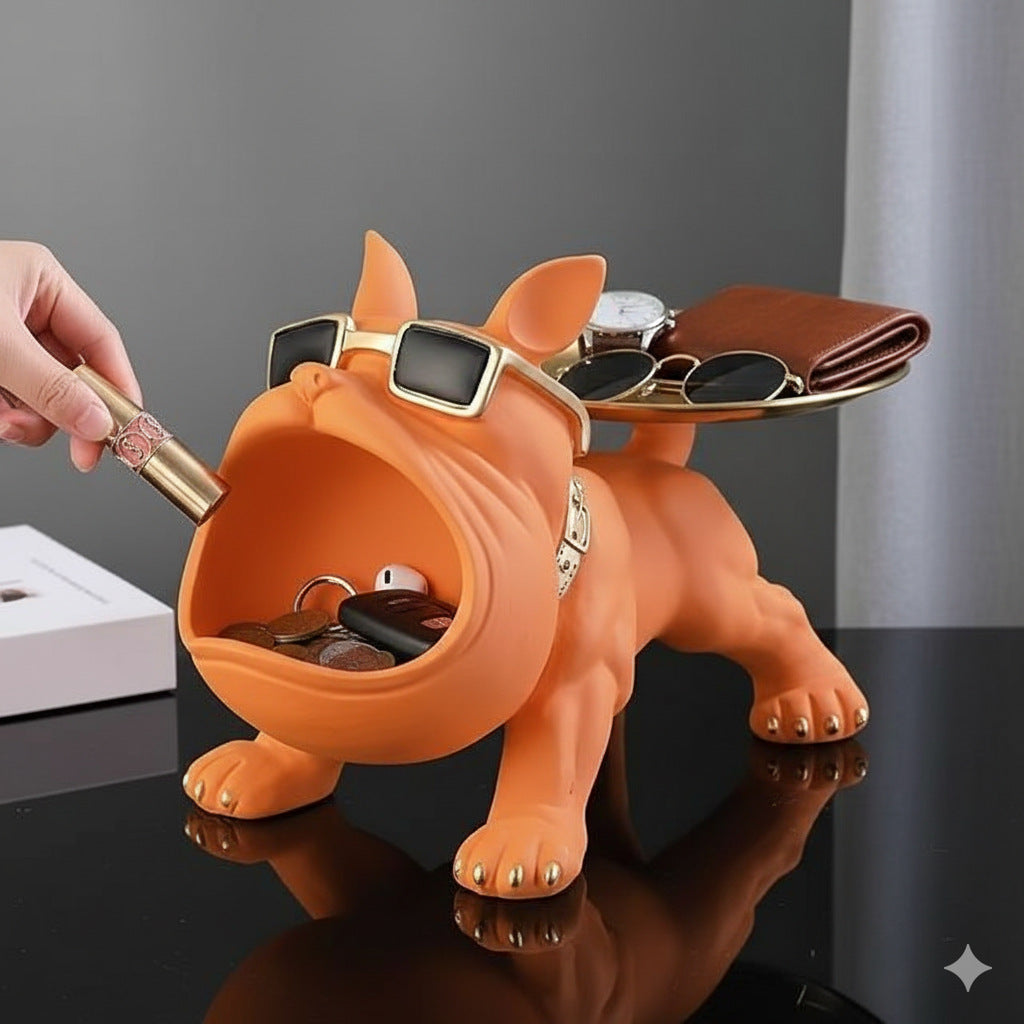 Cool French Bulldog Statue Storage Tray Black Resin Dog Figurine Key Bowl and Candy Organiser with Open Mouth Design for Entryway Table Home Decor