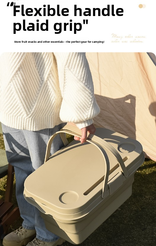 Collapsible Picnic Basket with Mini Table Lid Portable Folding Storage Crate with Cup Holders and Phone Stand Multi-Functional Outdoor Camping Sink Basin Green