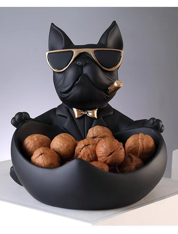Cool French Bulldog Storage Figurine Resin Statue Key Bowl Candy Dish Entryway Organiser Modern Home Decor Gift Black