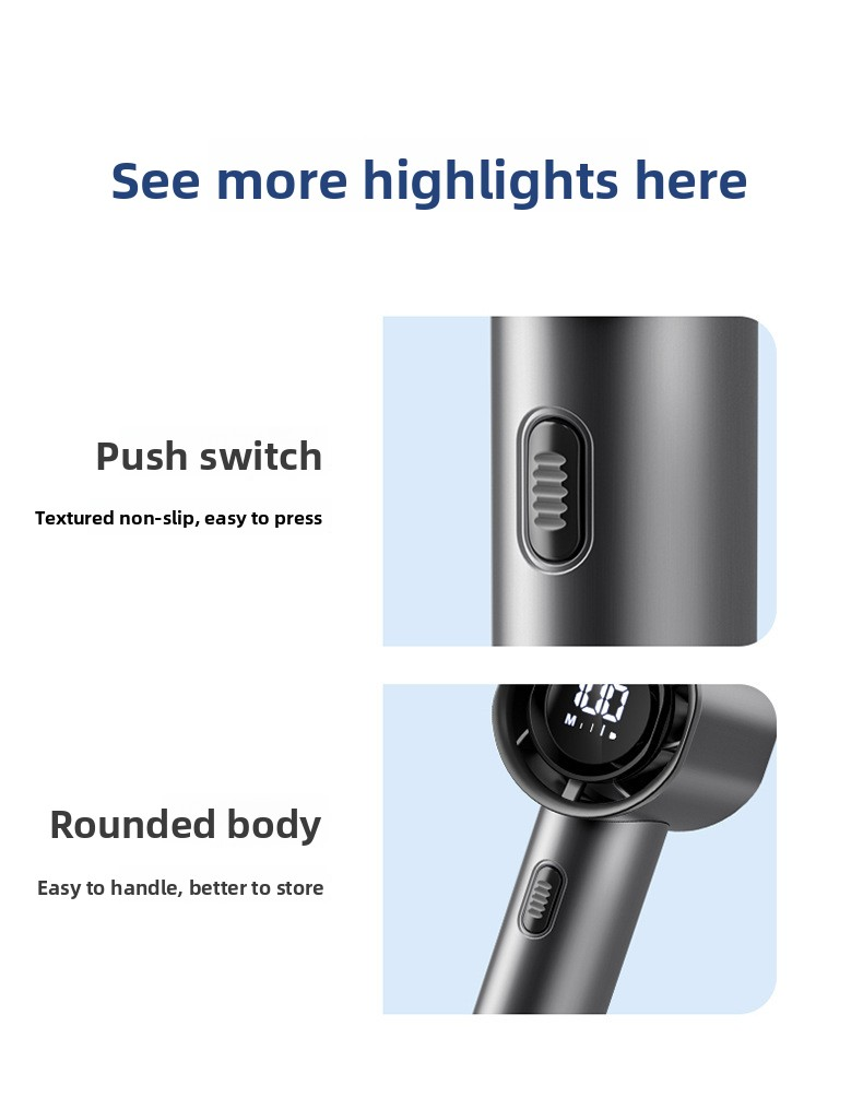 High Speed Handheld Turbo Fan Light Luxury Grey 3 Adjustable Speeds LED Display Portable Personal Cooling Fan Rechargeable for Travel Office Outdoor