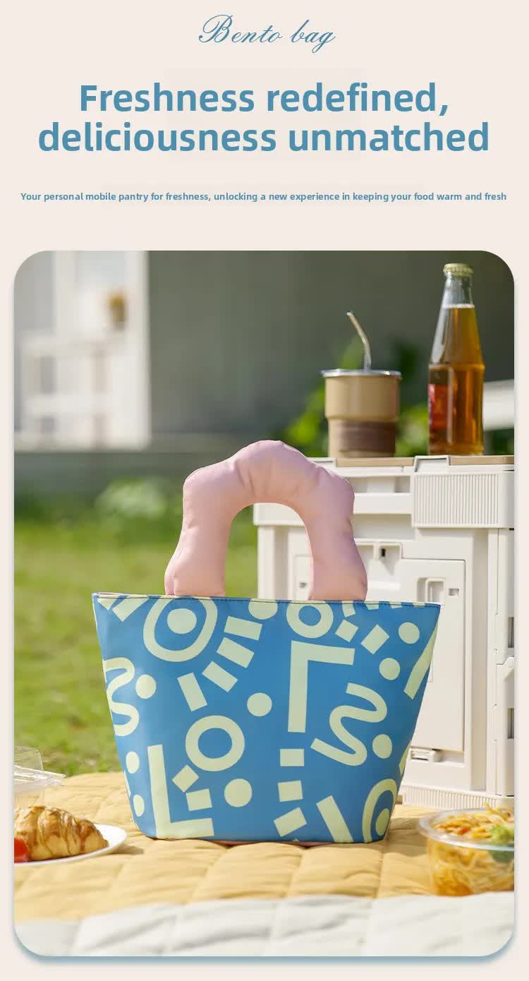 Insulated Lunch Bag Tote Fashion Graffiti Print with Soft Padded Handle Waterproof Thermal Cooler Bento Case for Work School and Picnics Blue with Purple Handle